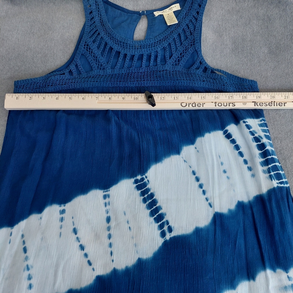 Studio West Blue Tie Dye Crochet Lace Rayon Boho Mini Dress M - Picture 5 of 8